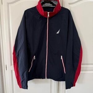 Nautica Mens Navy Wind Proof Long Sleeve Full Zip Bomber Jacket Mens Large